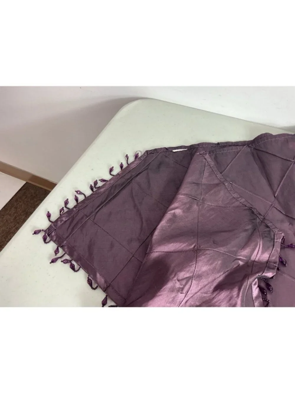 Satin Purple Table Runner + 8 Matching Napkins Beaded Y2K